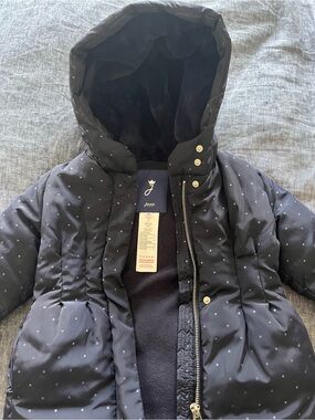 Jacadi Navy Hooded Puffer Jacket with Tiny Light Blue Dots